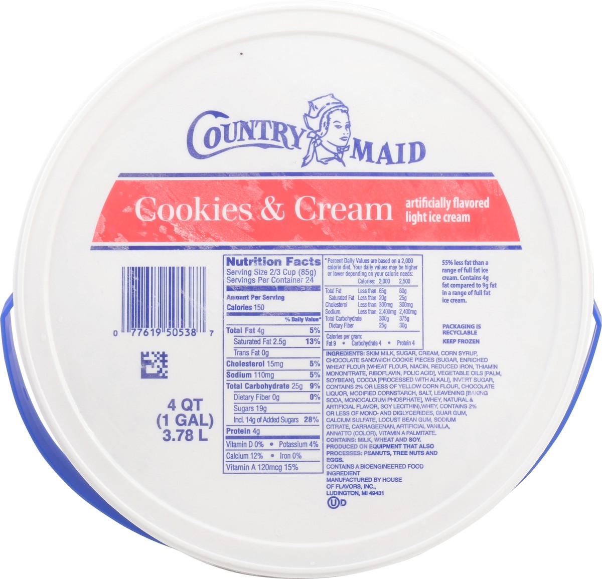 slide 11 of 13, Country Maid Light Cookies & Cream Ice Cream 4 qt, 4 qt