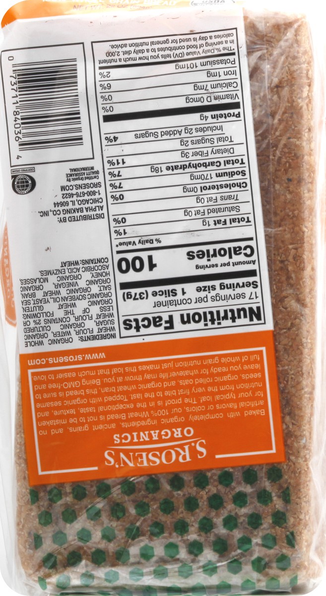 slide 11 of 13, S. Rosen's Organics 100% Whole Wheat Bread 22 oz, 22 oz