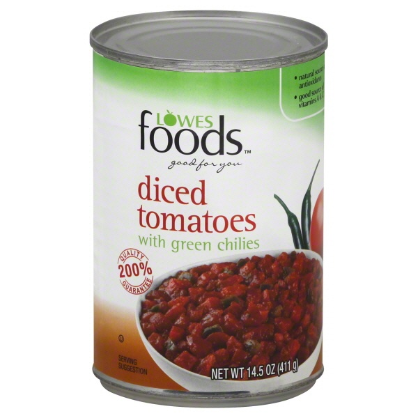 slide 1 of 1, Lowes Foods Tomatoes Diced With Green Chilies, 14.5 oz