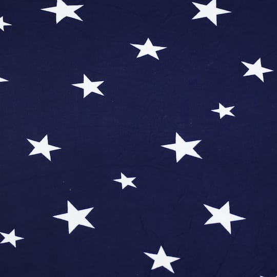 slide 1 of 3, Fabric Merchants Stars On Blue Double Brushed Stretch Fabric, 60 in
