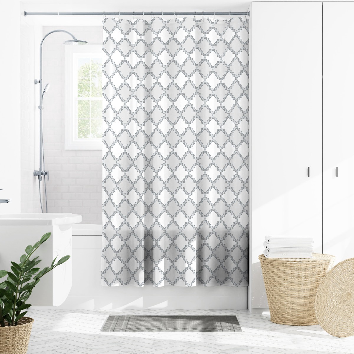 slide 1 of 17, Zenna Home Grey Quatrefoil PEVA Shower Curtain 1 ea, 1 ct