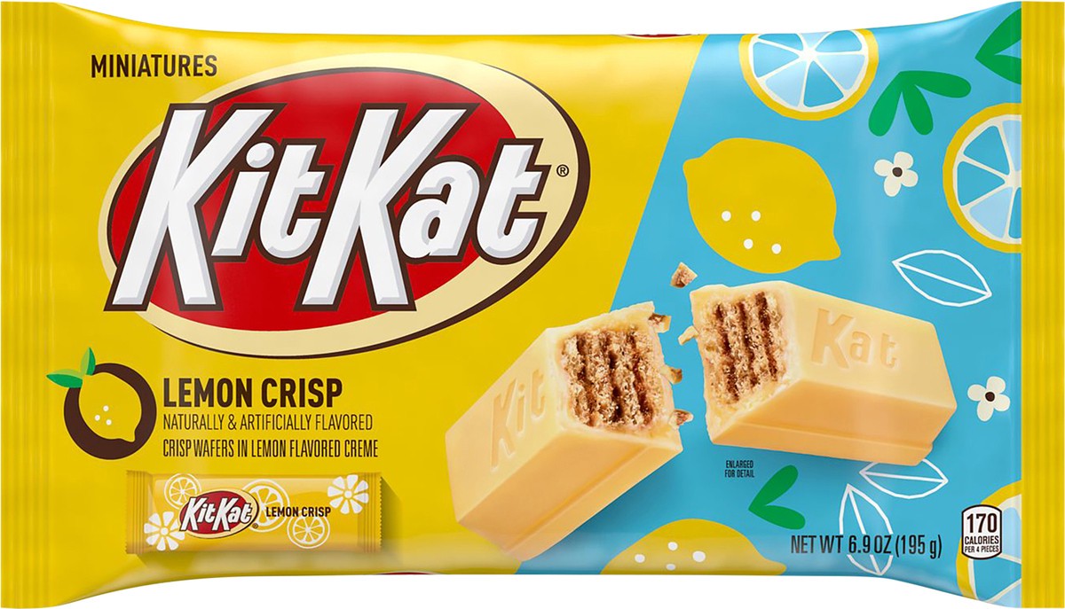 slide 1 of 8, Hershey's KIT KAT Lemon Crisp Miniatures Lemon Flavored Creme Wafer Candy Bars, Easter, 6.9 oz, Bag, 6.9 oz