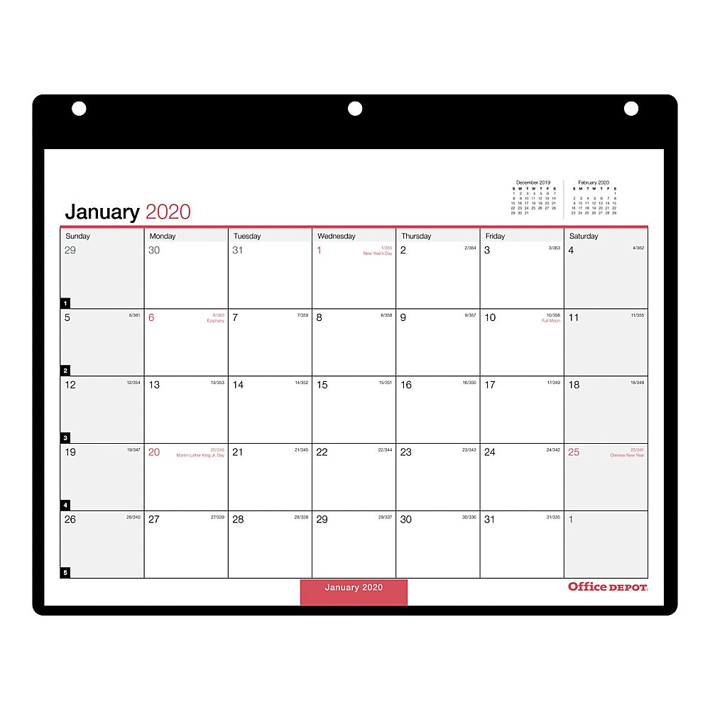 slide 1 of 1, Office Depot Brand Monthly Wall Calendar, 11'' X 8-1/8'', Black/Red, January To December 2020, Od201200, 1 ct