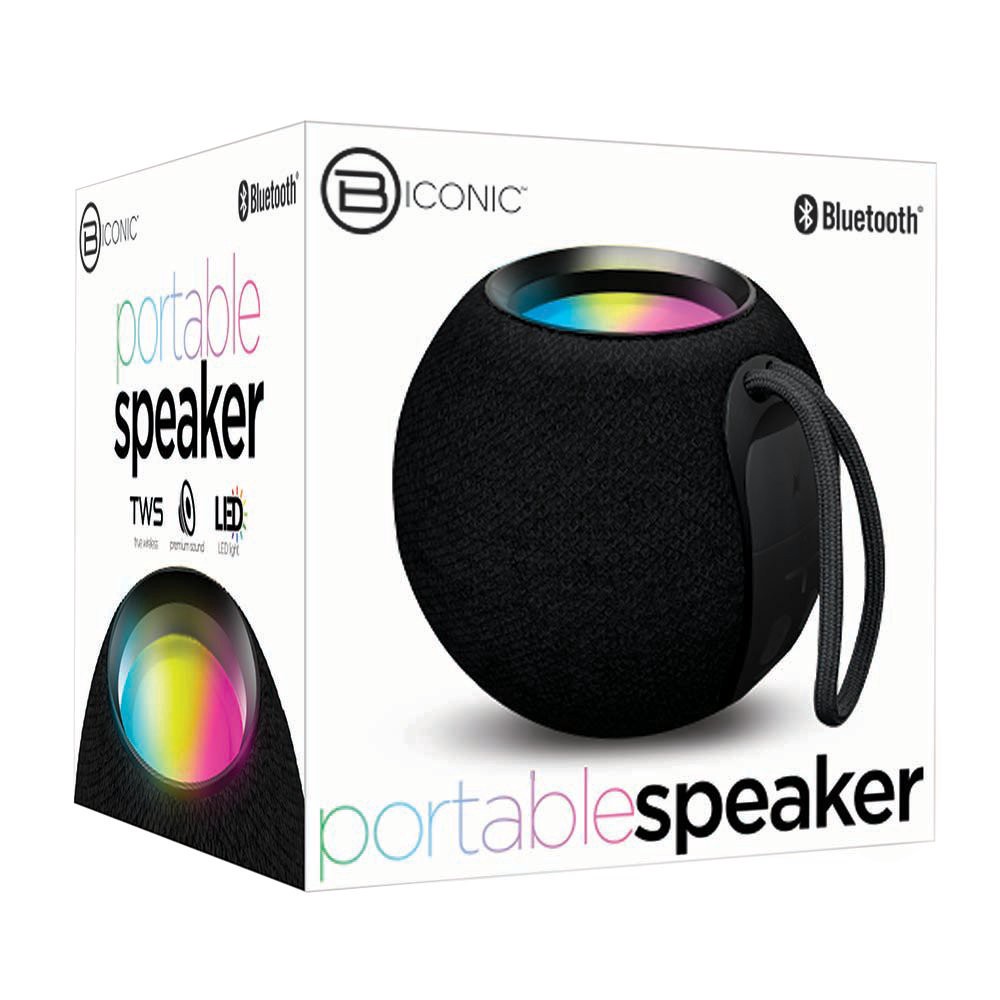 slide 1 of 1, Biconic Round Bluetooth Portable Speaker - Black, 1 ct