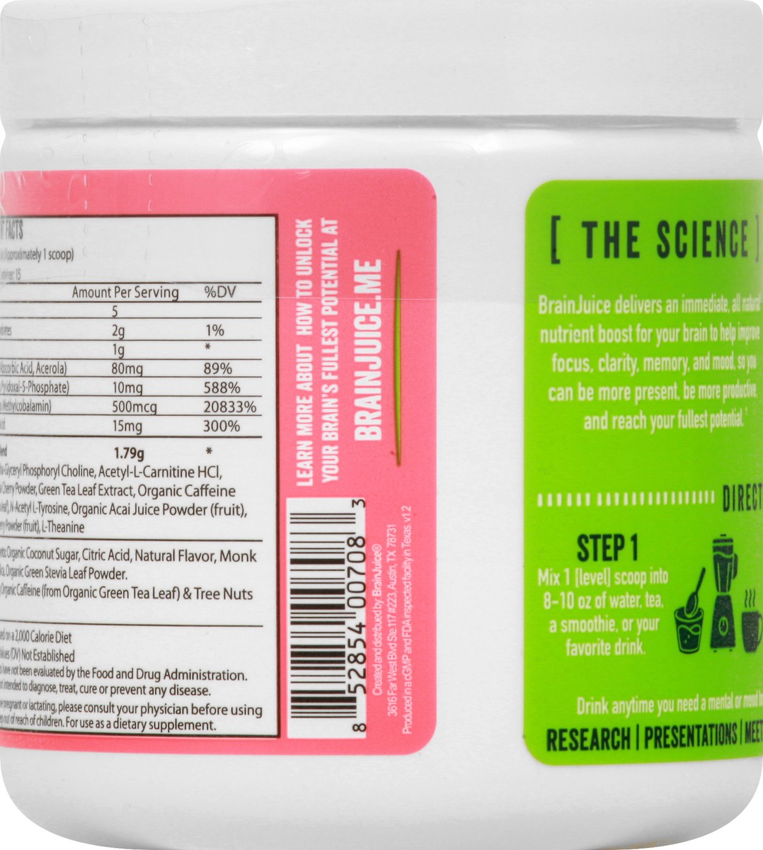 slide 10 of 12, BrainJuice Watermelon Daily Drink Mix 61.5 g, 2.2 oz