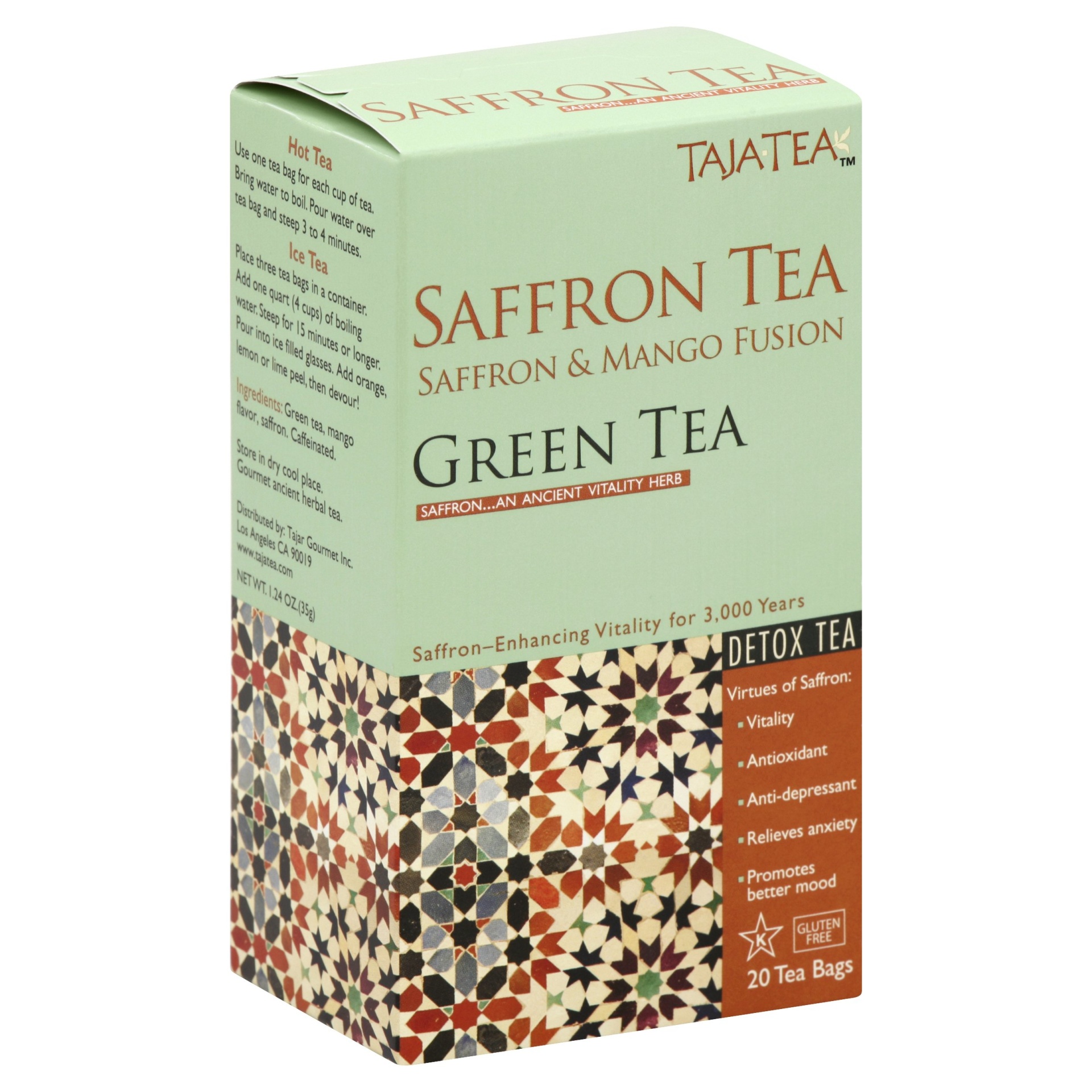slide 1 of 4, Taja Tea Saffron and Mango Fusion Green Tea, 20 ct