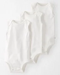 Littleplanet Baby 3-Pack Organic Cotton Bodysuits - White - 3M