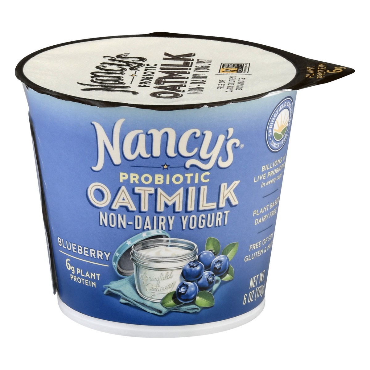 slide 3 of 13, Nancy's Probiotic Oatmilk Non-Dairy Blueberry Yogurt 6 oz, 6 oz