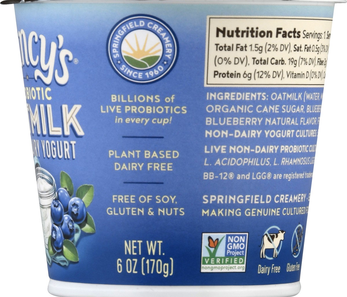 slide 13 of 13, Nancy's Probiotic Oatmilk Non-Dairy Blueberry Yogurt 6 oz, 6 oz