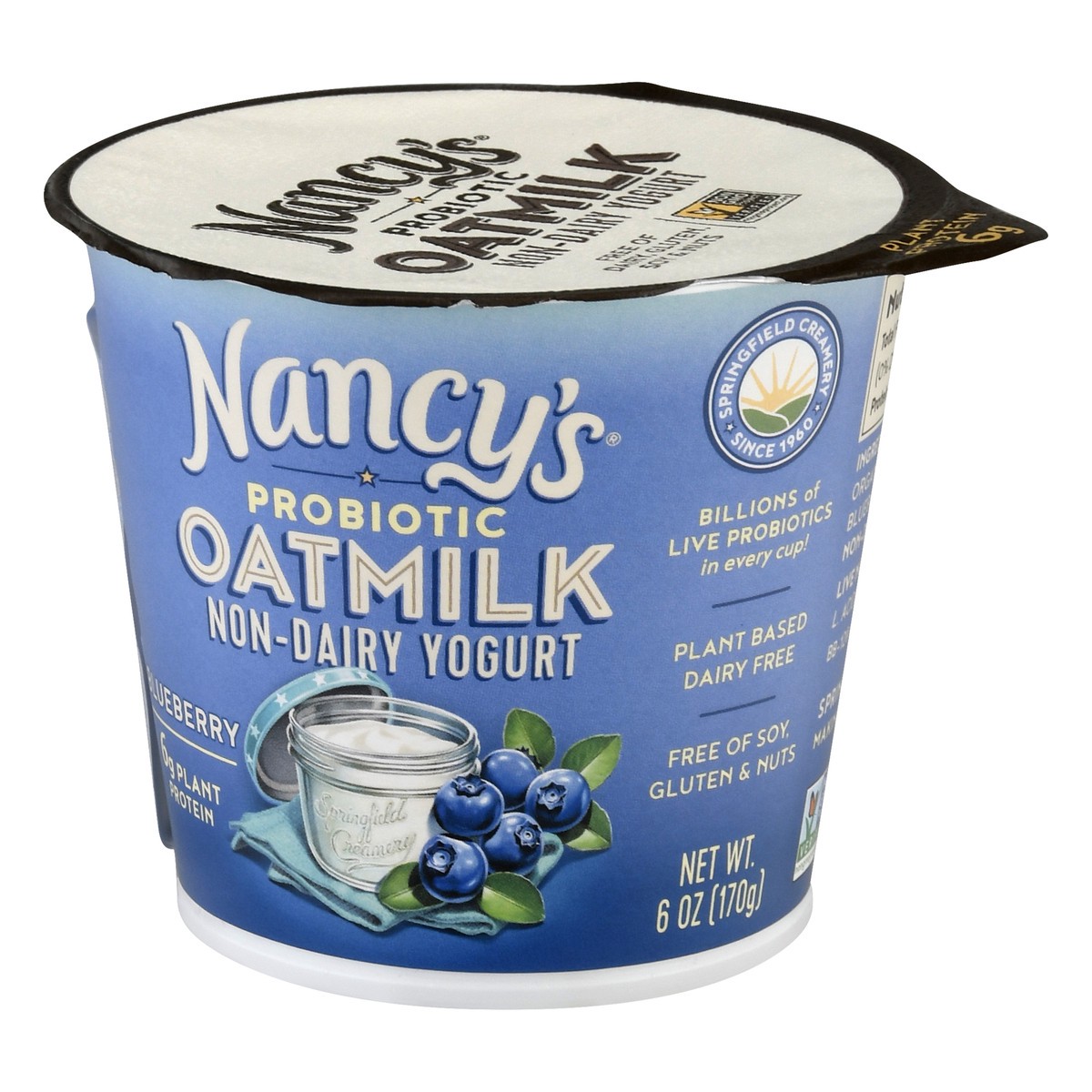 slide 7 of 13, Nancy's Probiotic Oatmilk Non-Dairy Blueberry Yogurt 6 oz, 6 oz