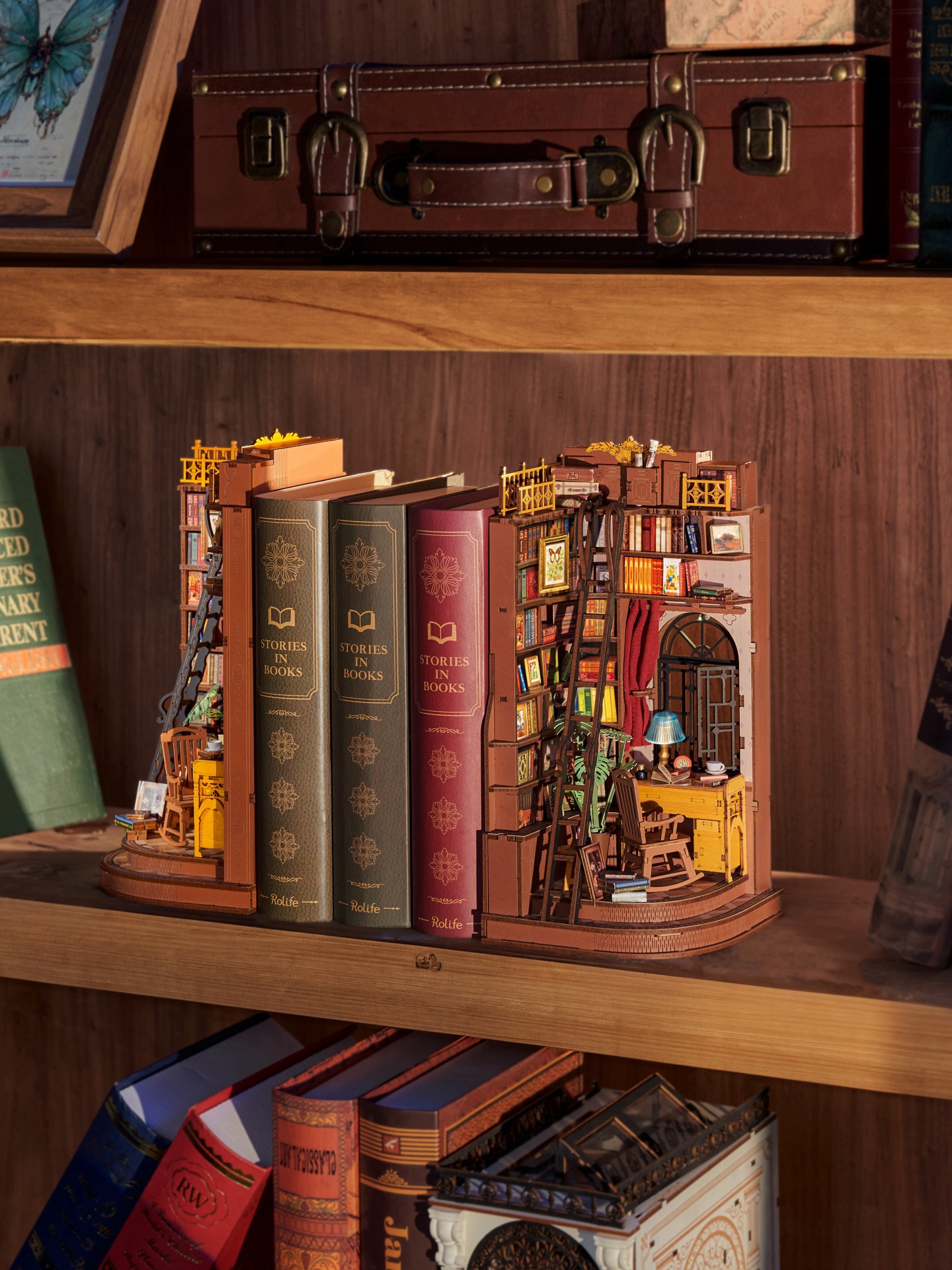 slide 2 of 9, Robotime Rolife Silent Corner Study Diy Book Nook Shelf Insert Kit, 4.64 in x 4.64 in x 9.8 in