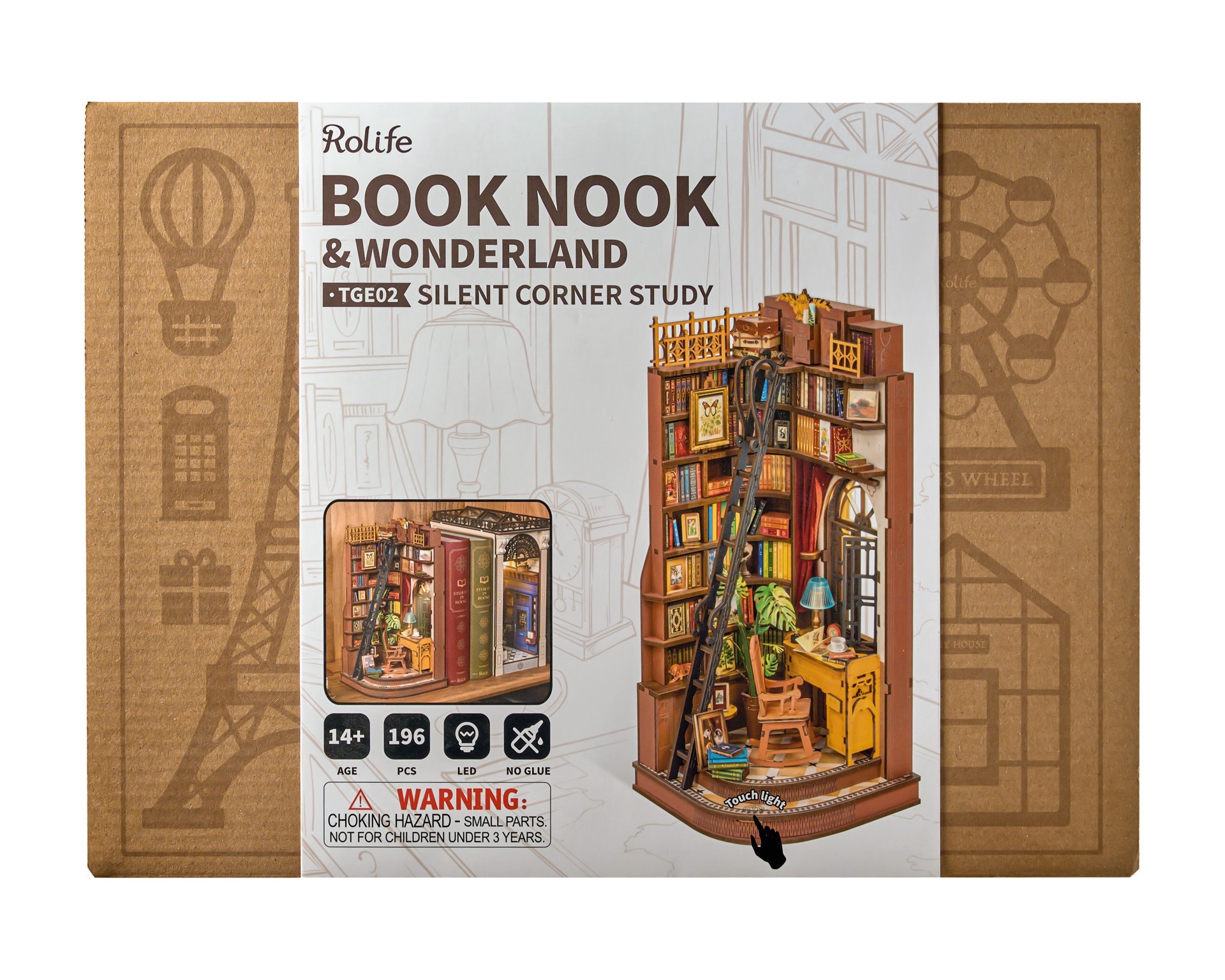 slide 8 of 9, Robotime Rolife Silent Corner Study Diy Book Nook Shelf Insert Kit, 4.64 in x 4.64 in x 9.8 in