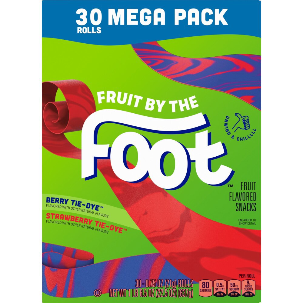 slide 4 of 6, Fruit By the Foot Berry Tie-Dye and Strawberry Tie-Dye Fruit Flavored Snacks 30 Count, 22.5 OZ, 30 ct