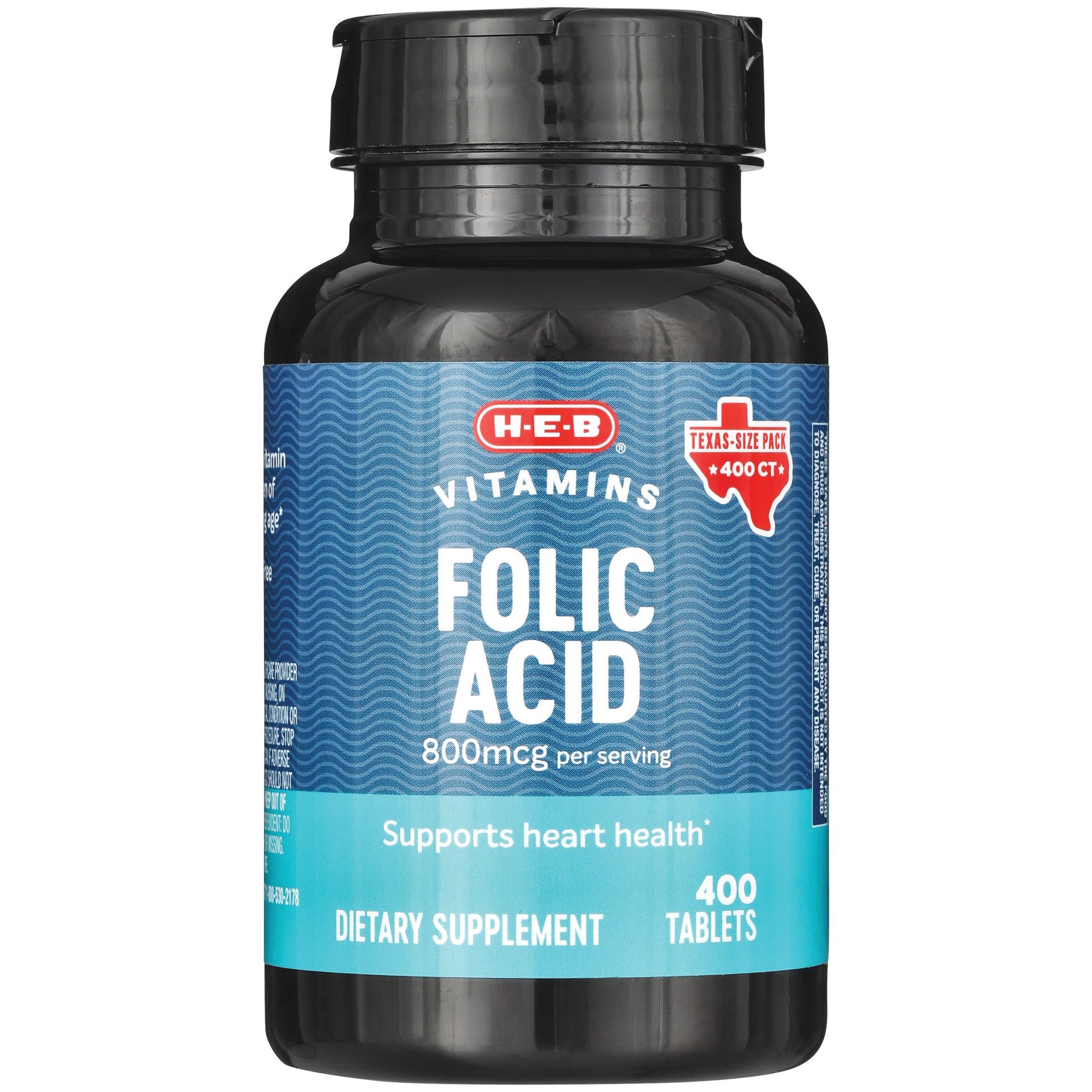 slide 1 of 1, H-E-B Folic Acid 800 mcg Tablets, 400 ct