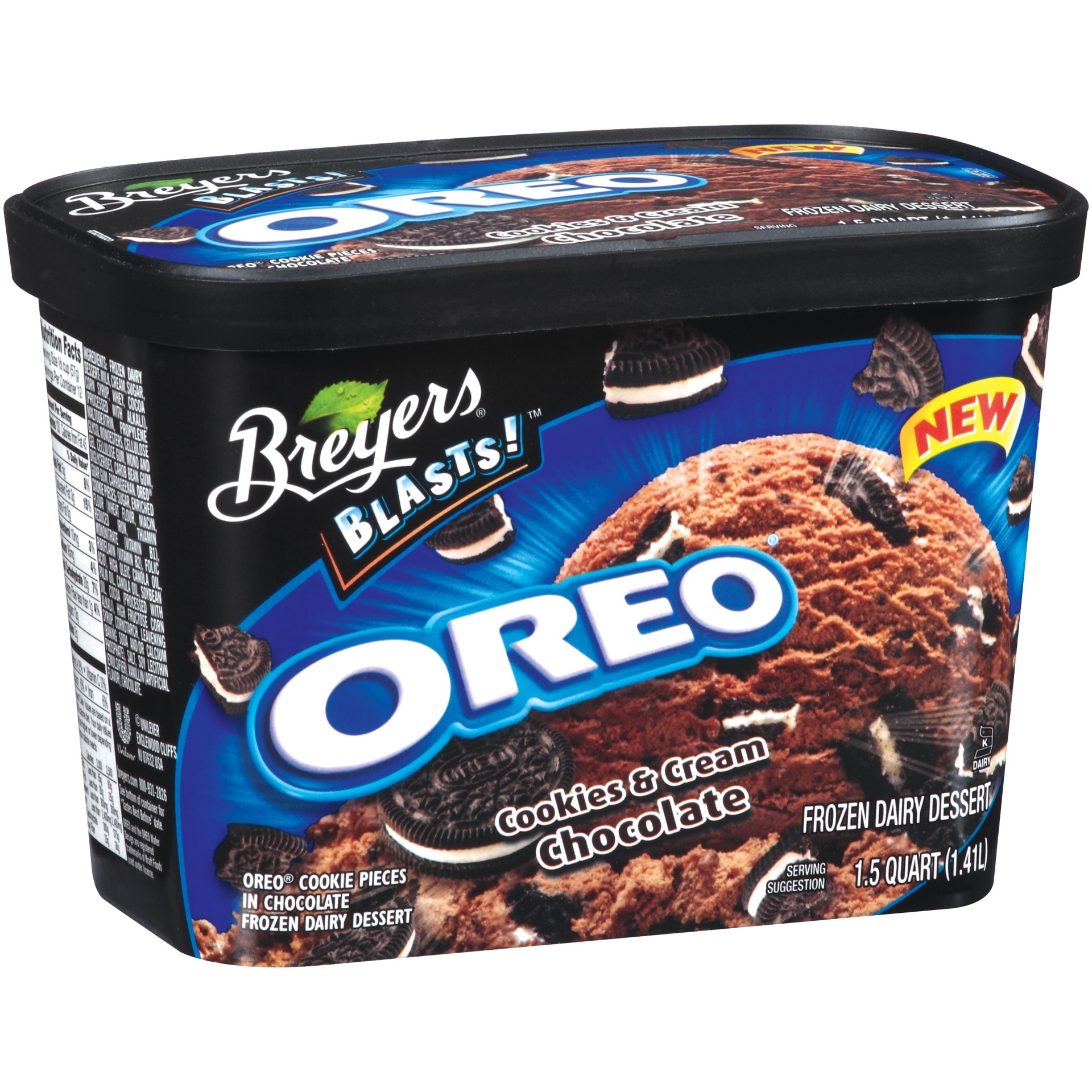 slide 1 of 1, Breyer's Blasts Oreo Cookies And Cream Chocolate Frozen Dairy Dessert, 48 oz