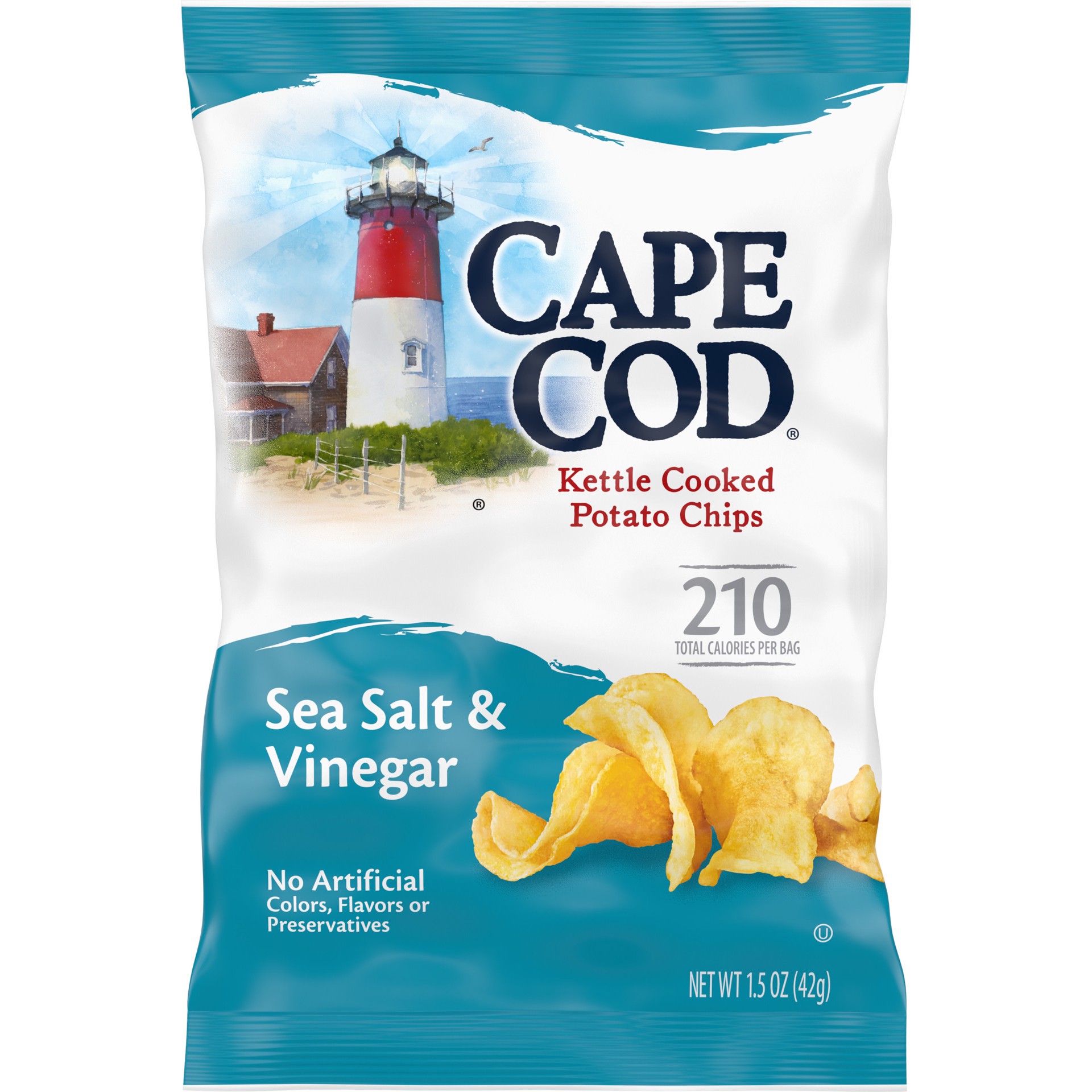 slide 1 of 5, Cape Cod Potato Chips, Sea Salt and Vinegar Kettle Cooked Chips, Snack Bags 1.5 Oz, 1.5 oz