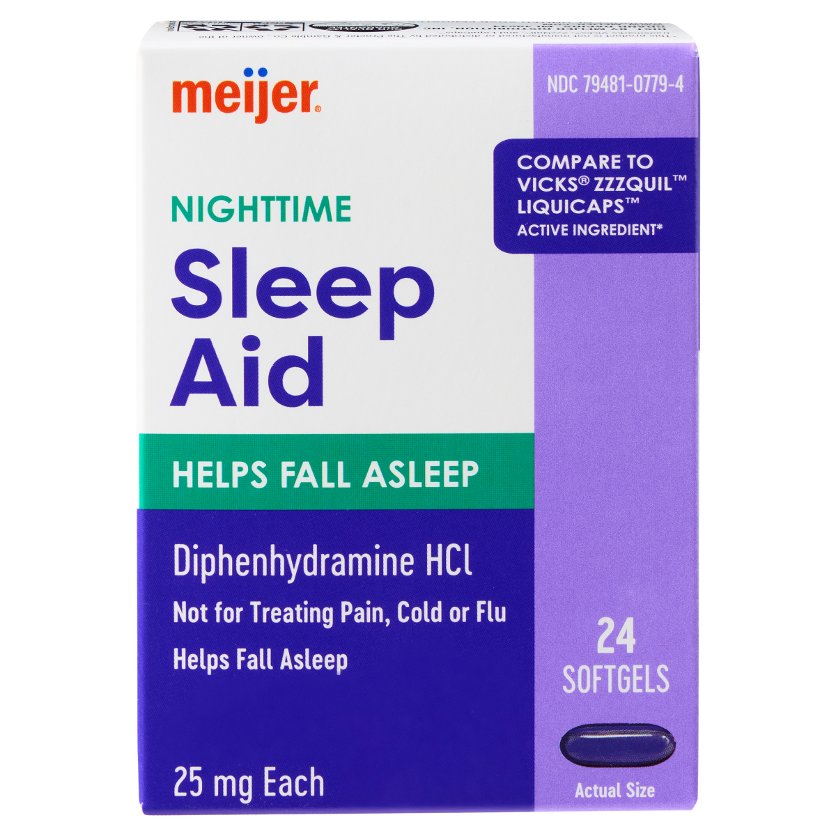 slide 1 of 4, Meijer Nighttime Sleep Aid 25mg Softgels, 24 ct, 25mg, 24 ct
