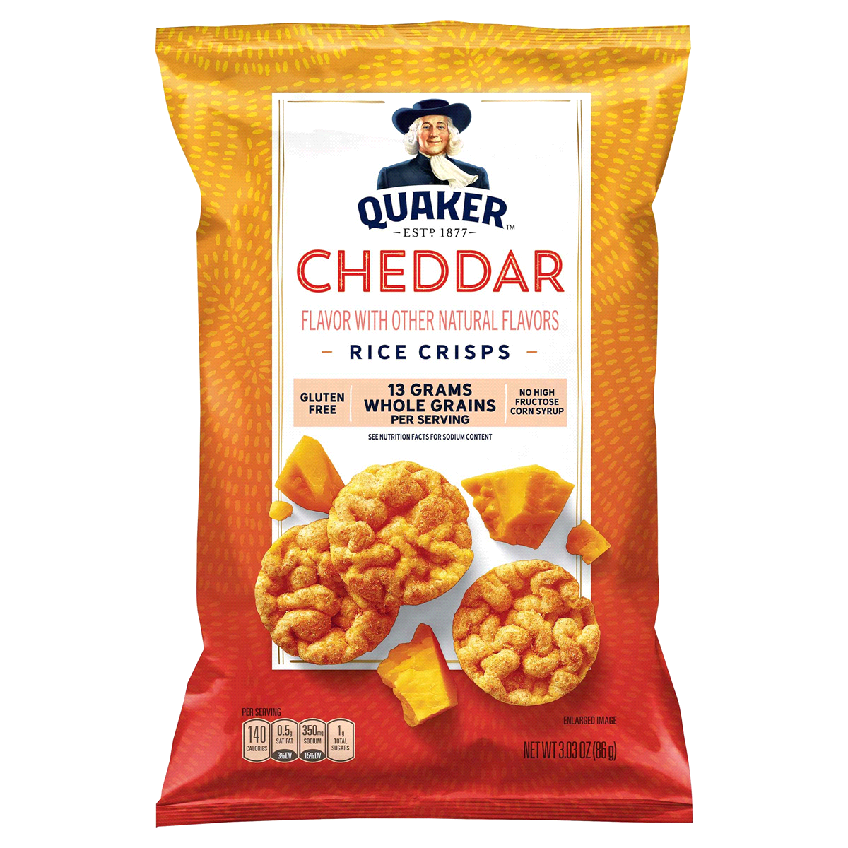 slide 1 of 4, Quaker Popped Cheddar Cheese Flavor Rice Crisps, 3.03 oz