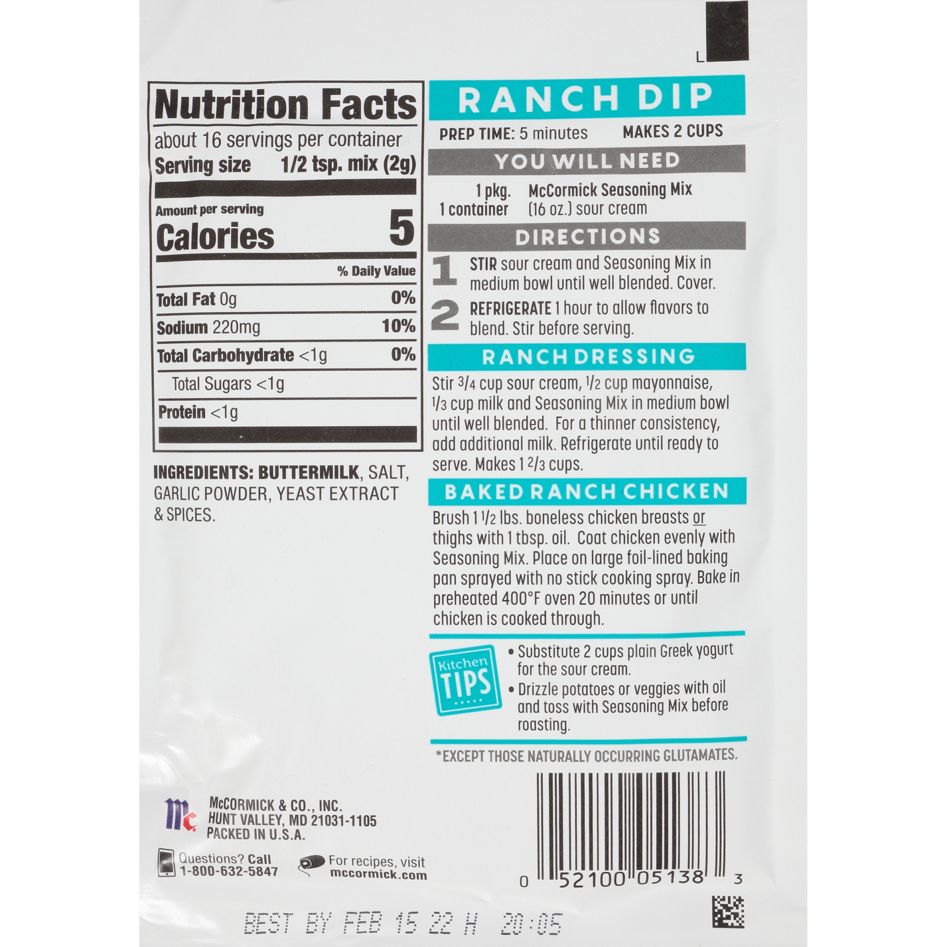 McCormick Homestyle Ranch Dip, Dressing & Seasoning Mix 1.25 oz Shipt