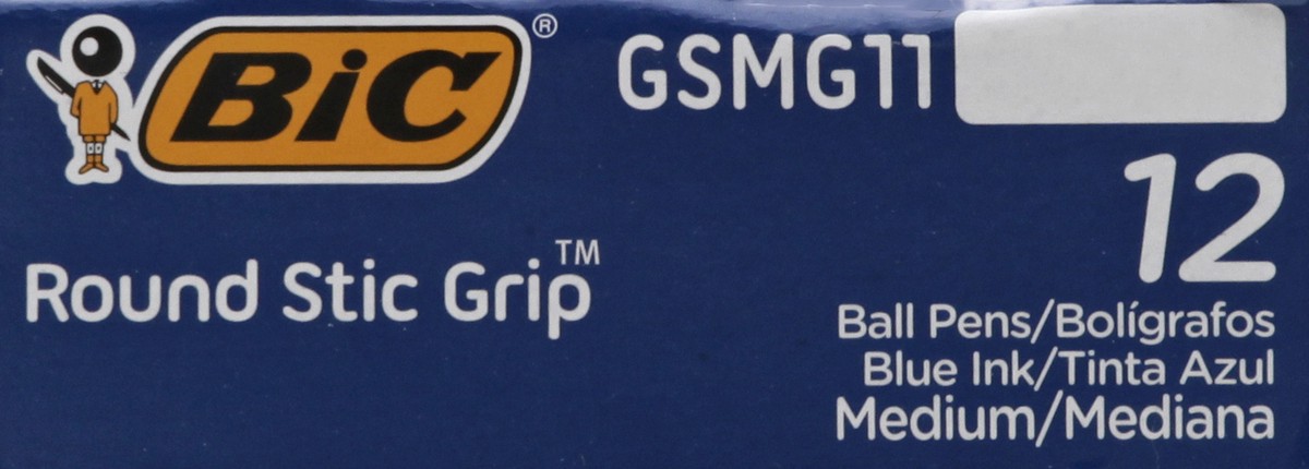 slide 6 of 8, BIC Round Stic Grip Xtra-Comfort Ballpoint Pens, Medium Point, 1.2 mm, Gray Barrel, Blue Ink, 12 ct