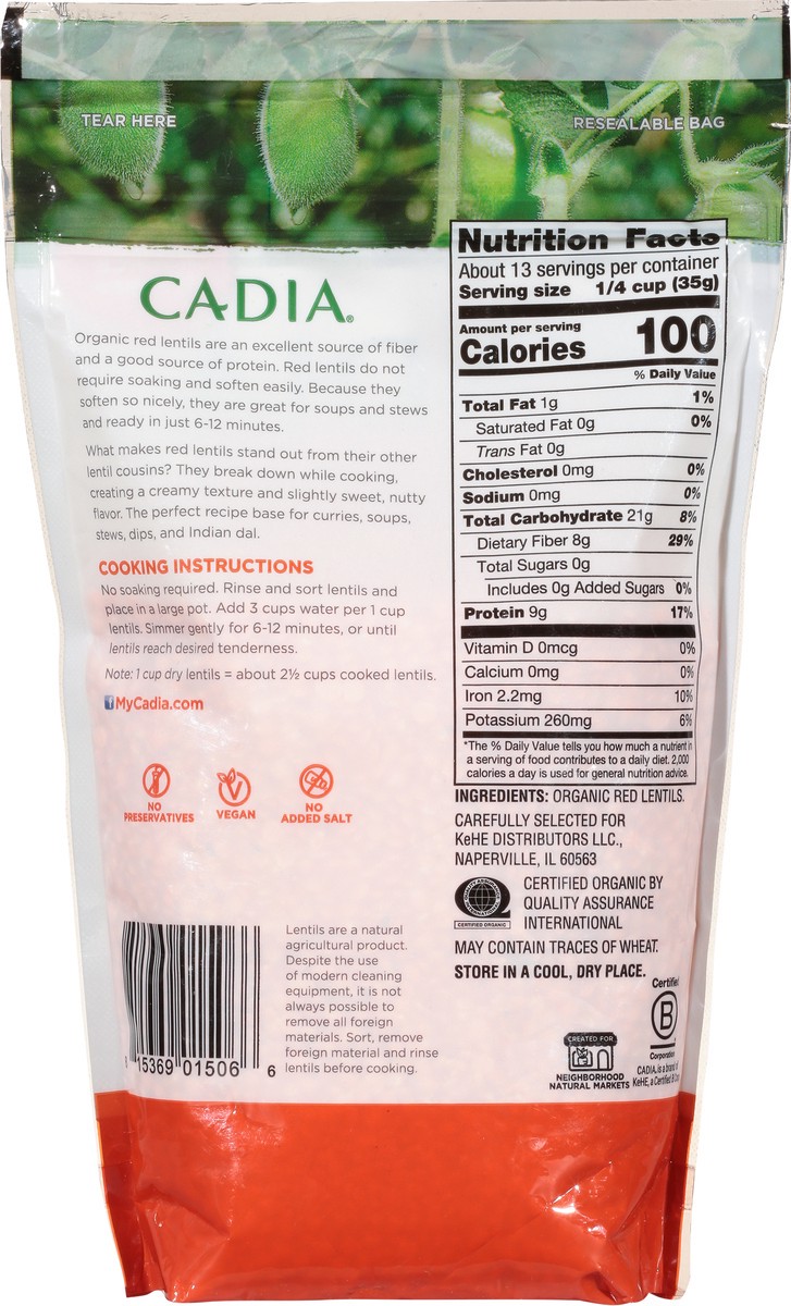 slide 2 of 14, Cadia Organic Red Lentils 16 oz, 16 oz
