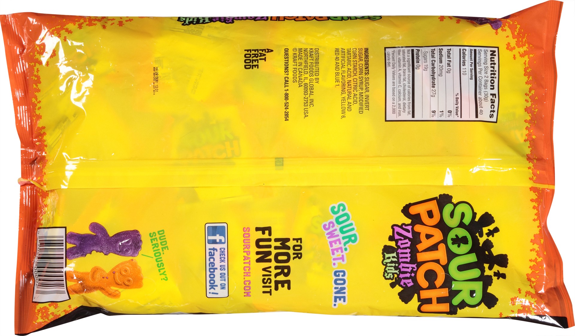 slide 4 of 5, SOUR PATCH KIDS Zombie Candy, Halloween Edition, 80 Treat Size Packs, 2.90 lb