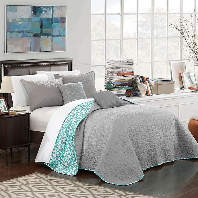 slide 1 of 5, Chic Home Nalla Reversible Queen Quilt Set - Grey, 1 ct