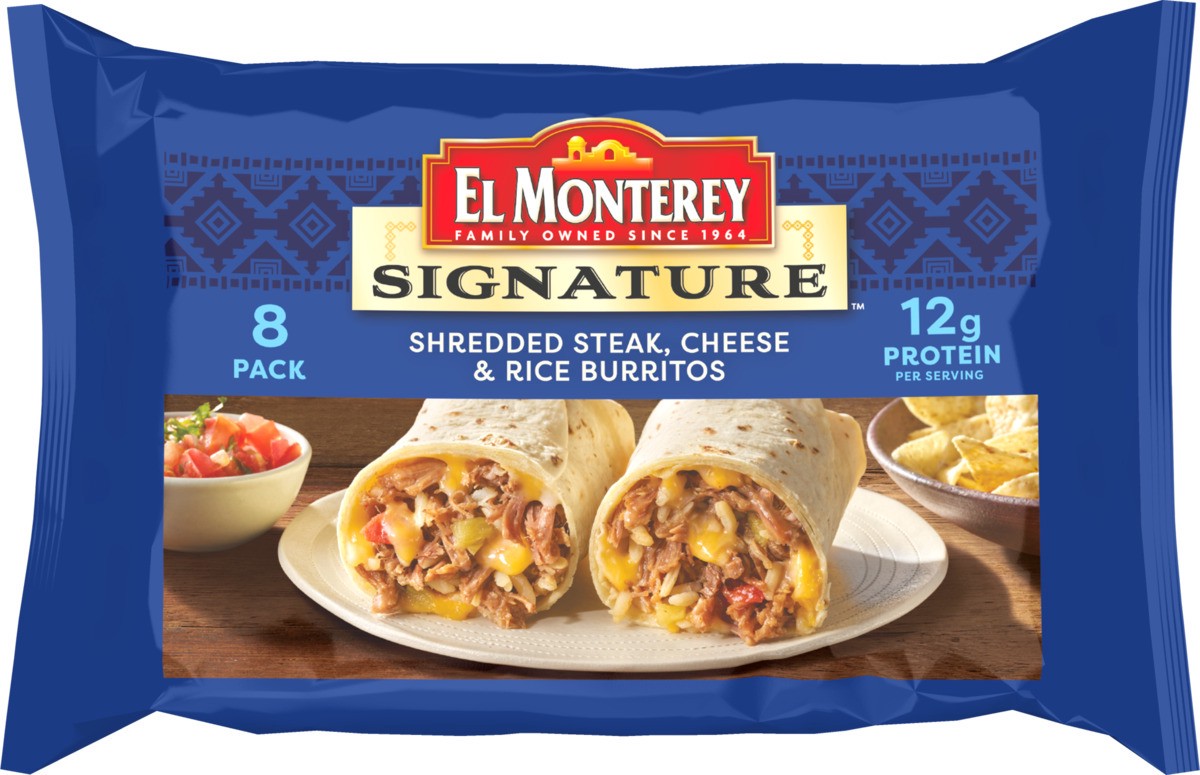 slide 1 of 9, El MontereyShredded Steak & Three-Cheese Burritos, 8 ct