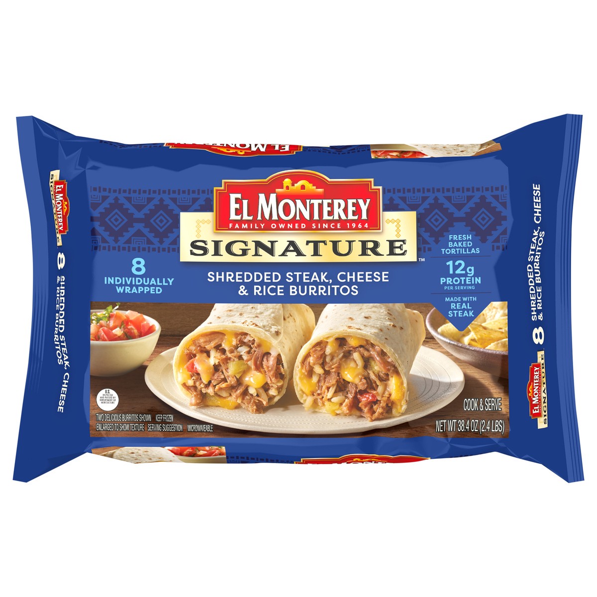 slide 1 of 9, El MontereyShredded Steak & Three-Cheese Burritos, 8 ct