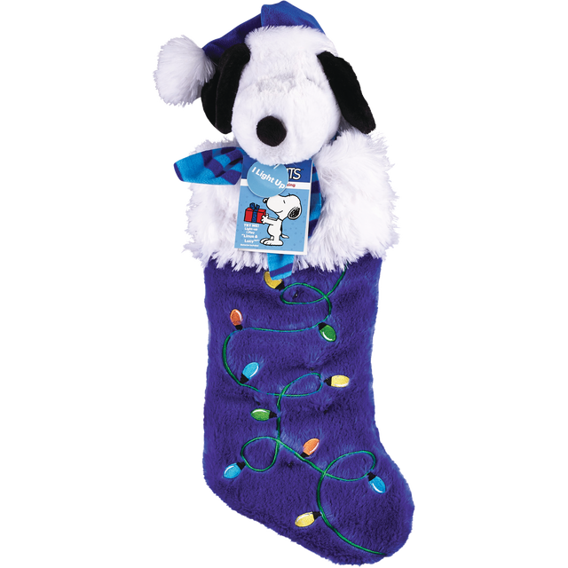slide 1 of 1, Peanuts Singing Light Up Snoopy Stocking, 20 in