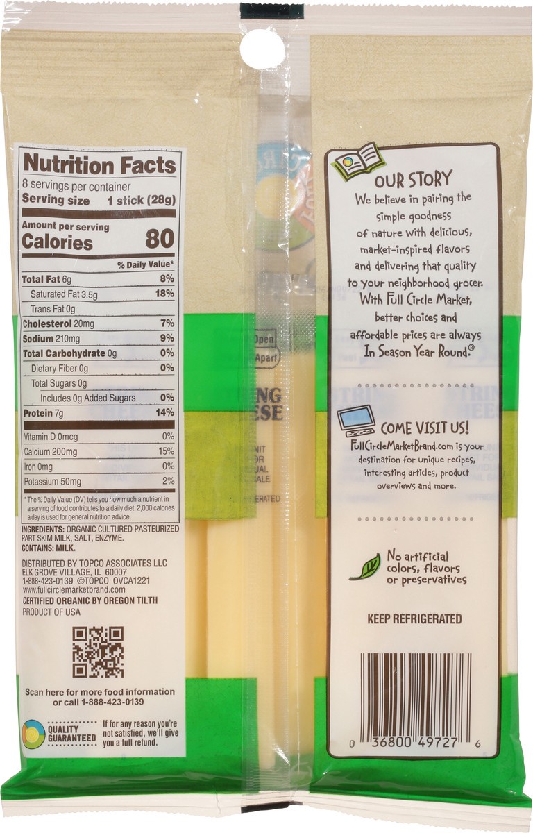 slide 4 of 15, Full Circle Market String Cheese, Part-Skim, Mozzarella, Low-Moisture, 8 ct
