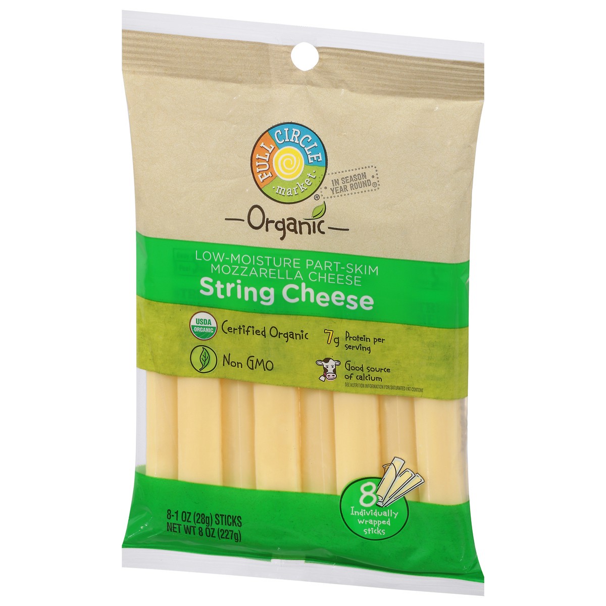 slide 10 of 15, Full Circle Market String Cheese, Part-Skim, Mozzarella, Low-Moisture, 8 ct