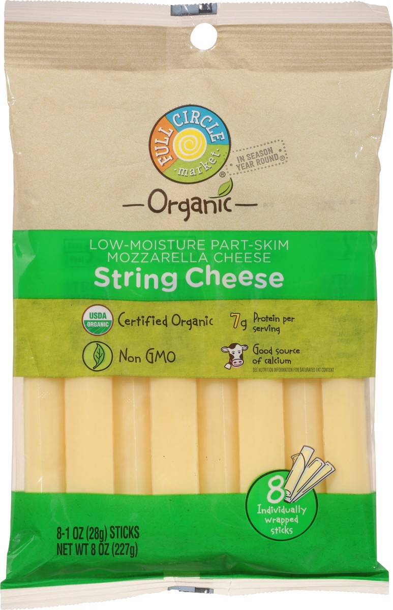 slide 11 of 15, Full Circle Market String Cheese, Part-Skim, Mozzarella, Low-Moisture, 8 ct