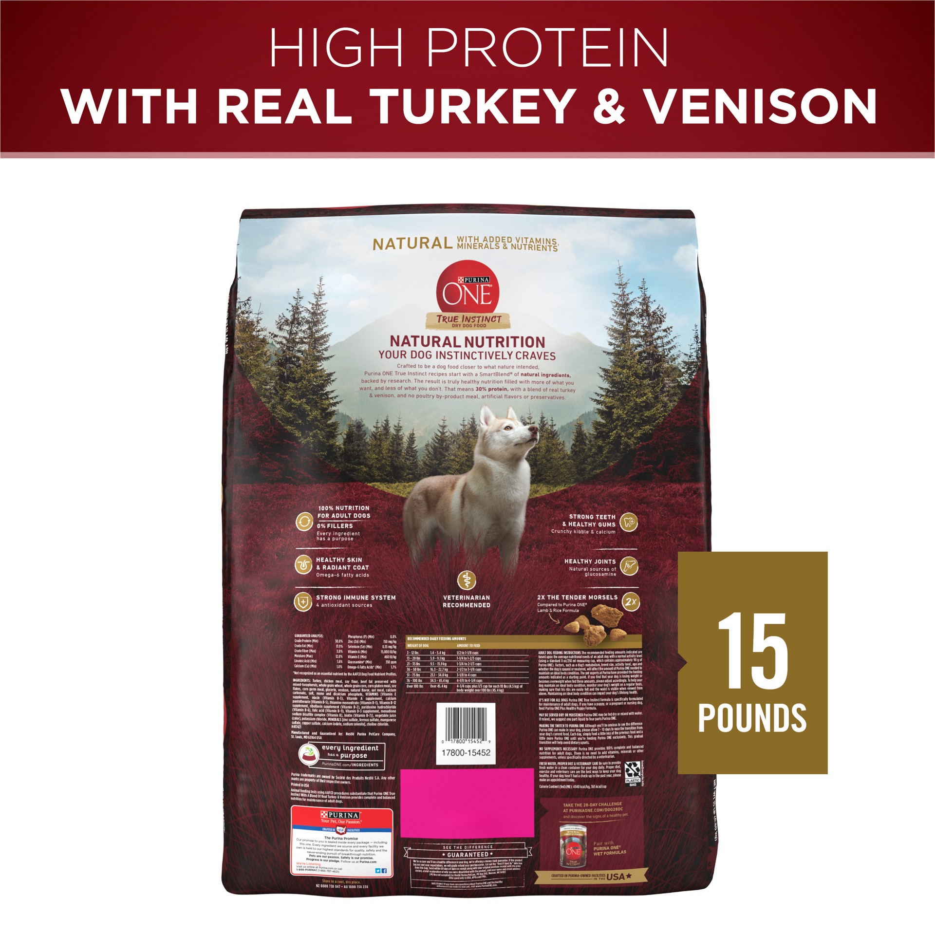 slide 3 of 8, Purina ONE True Instinct With A Blend Of Real Turkey and Venison Dry Dog Food - 15 lb. Bag, 15 lb