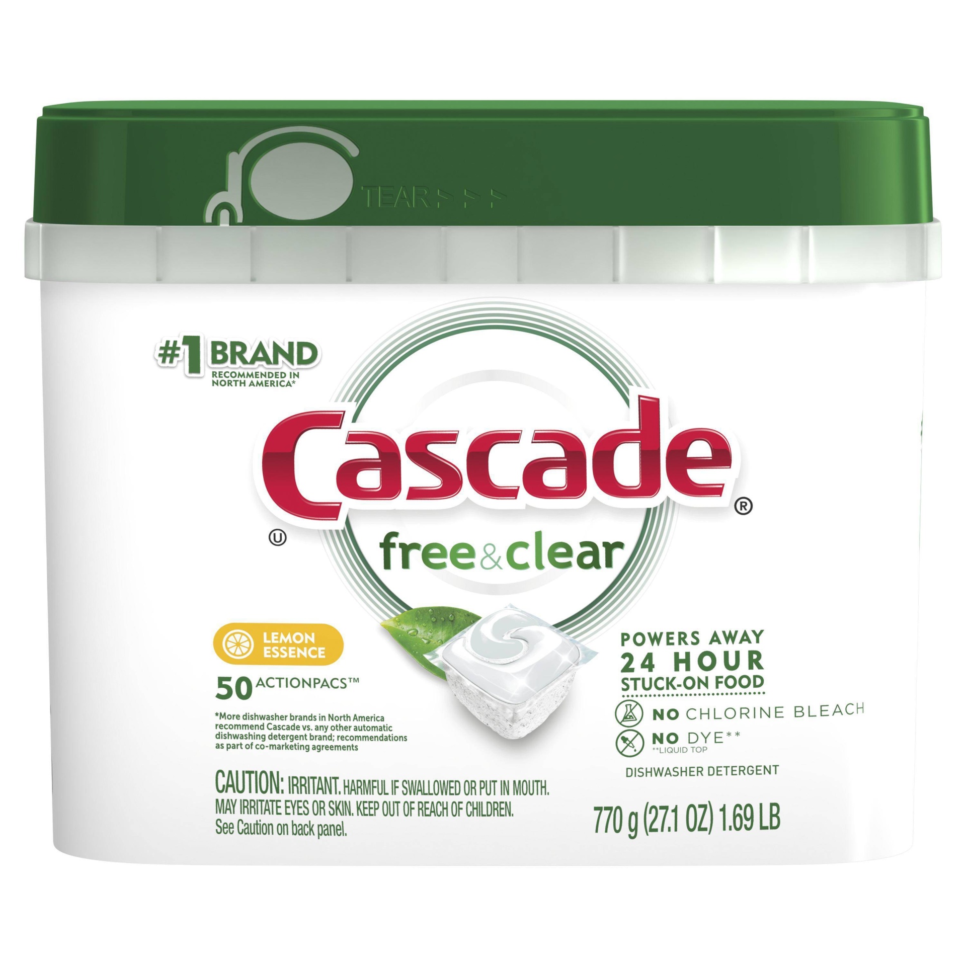 slide 1 of 1, Cascade Free &; Clear Dishwasher Detergent ActionPacs - Lemon Essence, 50 ct