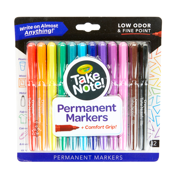 slide 1 of 1, Crayola Take Note Permanent Markers, 12 ct