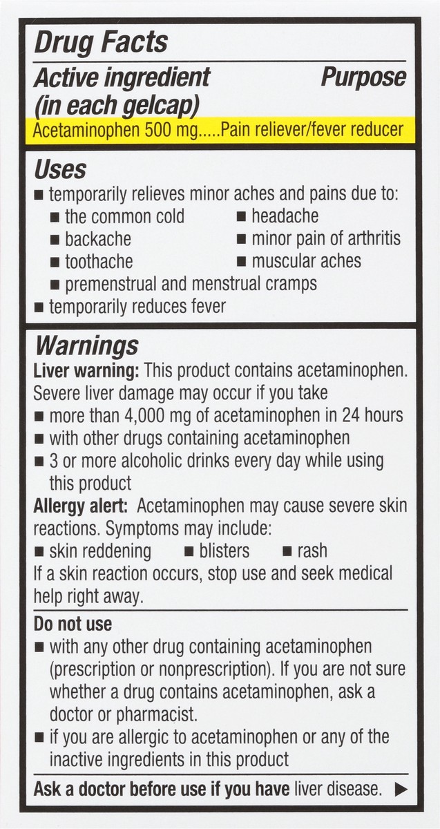 slide 3 of 10, TopCare Extra Strength Pain Relief Acetaminophen 500Mg Rapid Release Gel Caps, 50 ct