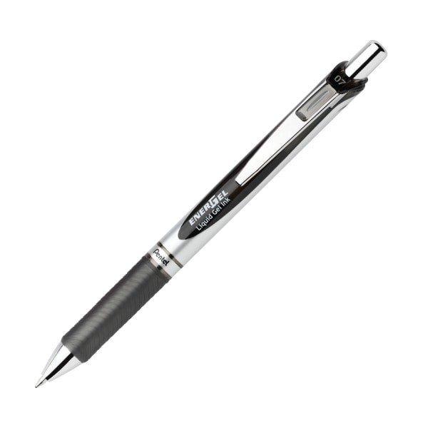slide 2 of 3, Pentel Energel Retractable Liquid Gel Pens, Medium Point, 0.7 Mm, Silver Barrel, Black Ink, Pack Of 12, 12 ct