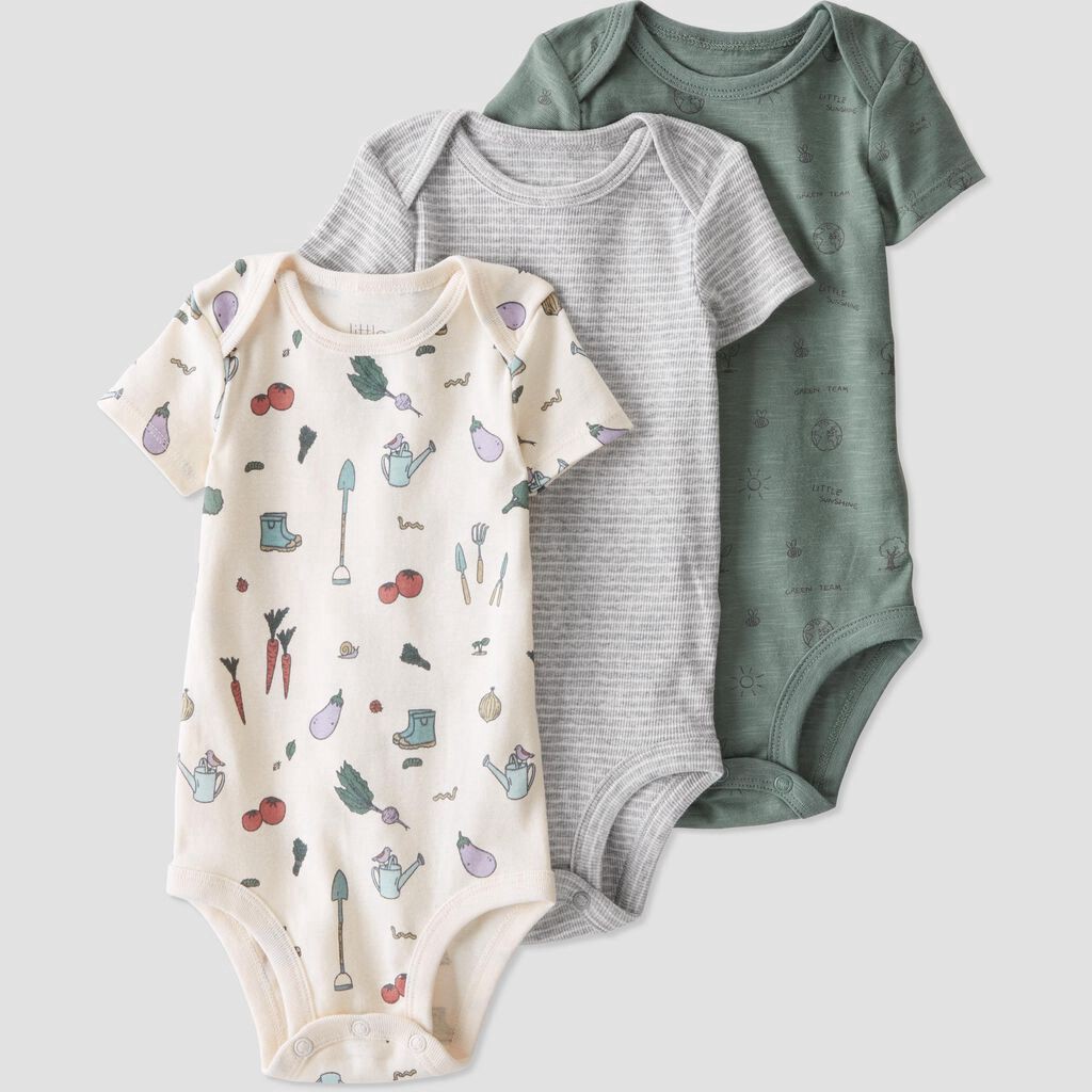 slide 8 of 8, Littleplanet Baby 3-Pack Organic Cotton Bodysuits Multi, Garden Print 24M, 1 ct