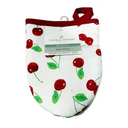 Room & Retreat Seasonal Cherries Printed Mini Mitts, 2 Pack, 5 In X 7 In