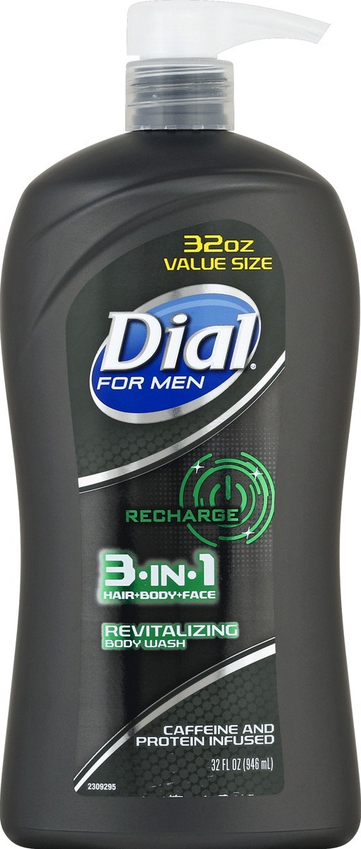 slide 6 of 6, Dial Men 3in1 Body, Hair and Face Wash, Recharge, 32 fl oz, 32 fl oz