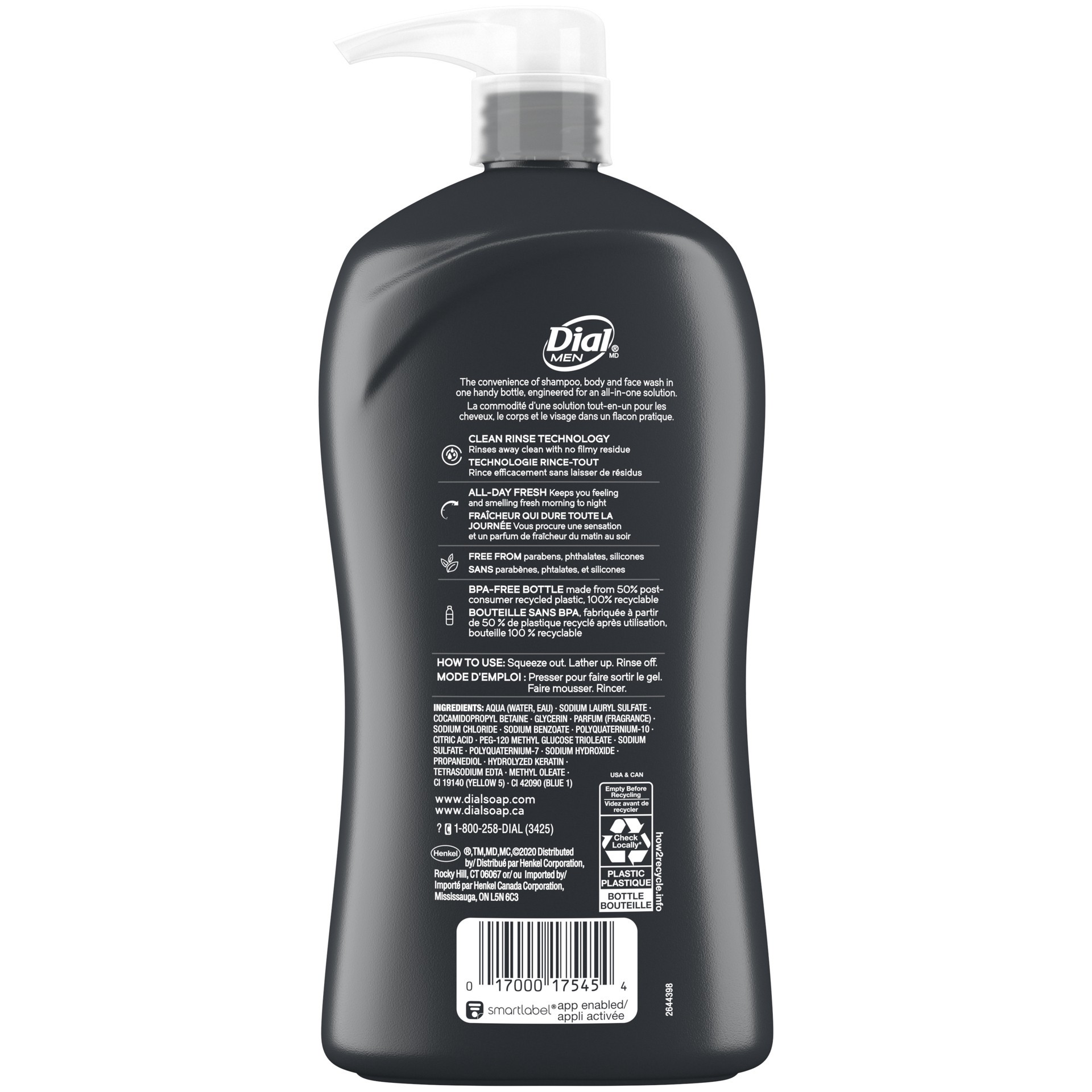 slide 1 of 6, Dial Men 3in1 Body, Hair and Face Wash, Recharge, 32 fl oz, 32 fl oz