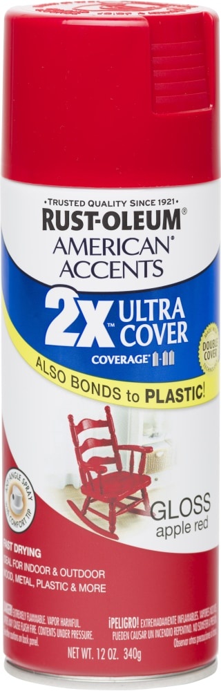 slide 1 of 1, Rust-Oleum American Accents 2X Ultra Cover Gloss Spray Paint - Apple Red, 12 oz