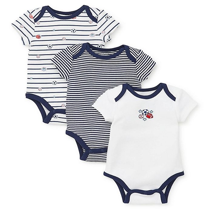 slide 1 of 2, Little Me Newborn Sports Star Bodysuits - Navy, 3 ct