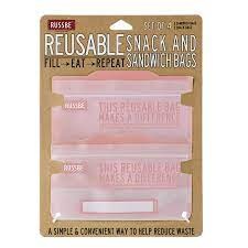 slide 1 of 1, Russbe Pink Reusable Sandwich And Snack Bags, 4 ct