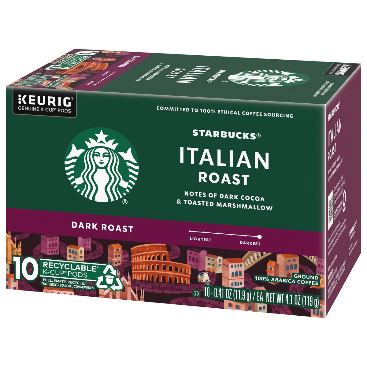 slide 5 of 9, Starbucks K-Cup Coffee Pods, Dark Roast Coffee, Italian Roast, 100% Arabica, 1 box (10 pods), 4.1 oz