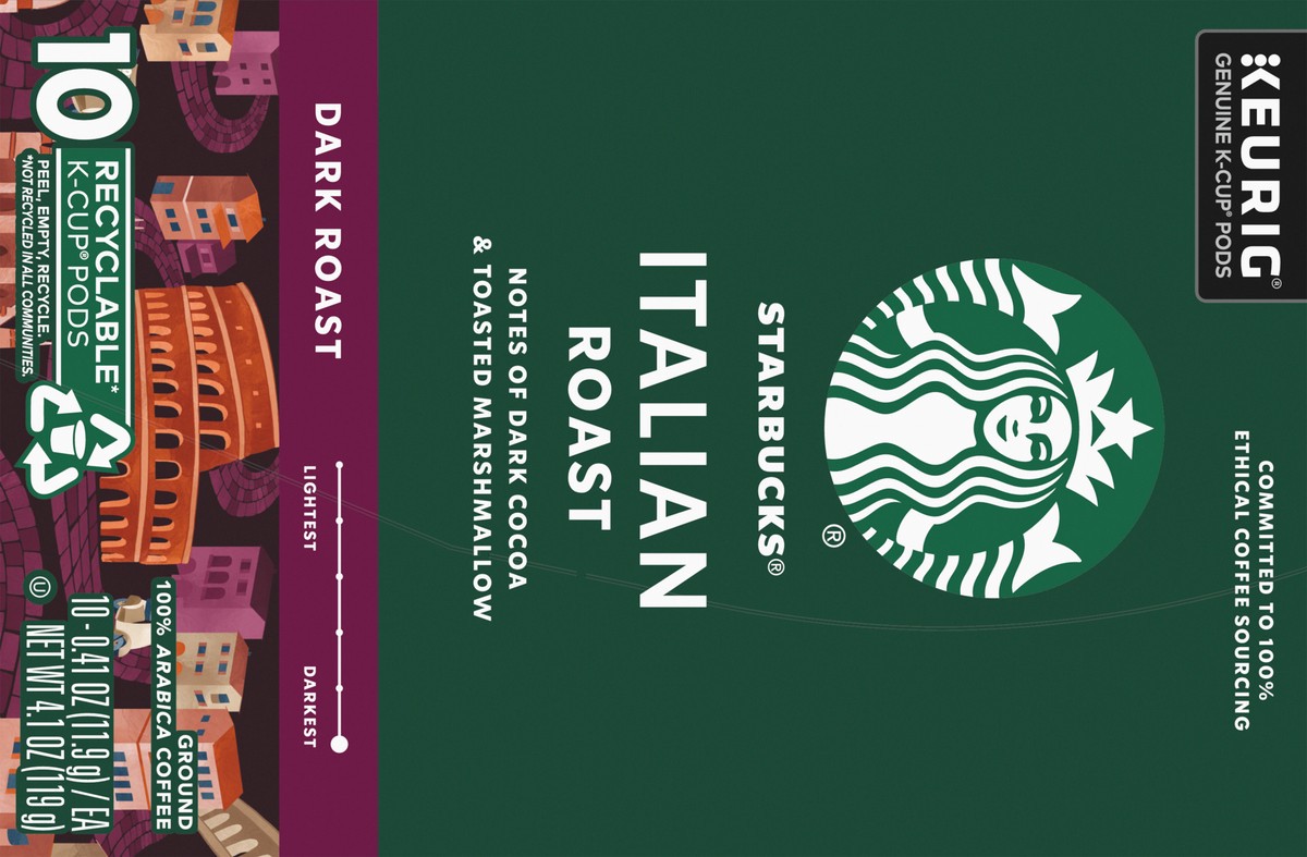 slide 9 of 9, Starbucks K-Cup Coffee Pods, Dark Roast Coffee, Italian Roast, 100% Arabica, 1 box (10 pods), 4.1 oz