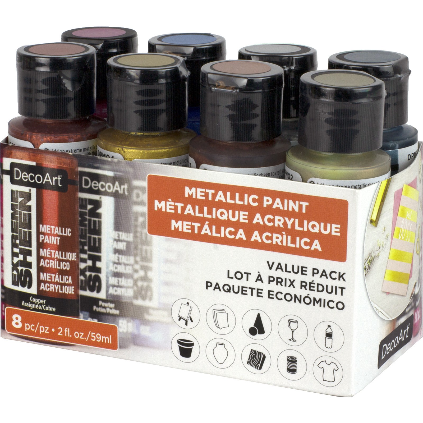 slide 4 of 5, Decoart Extreme Sheen Metallic Acrylic Paint Value Pack, 2 fl oz