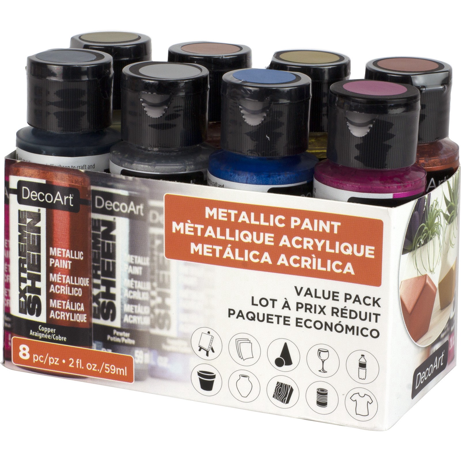slide 3 of 5, Decoart Extreme Sheen Metallic Acrylic Paint Value Pack, 2 fl oz