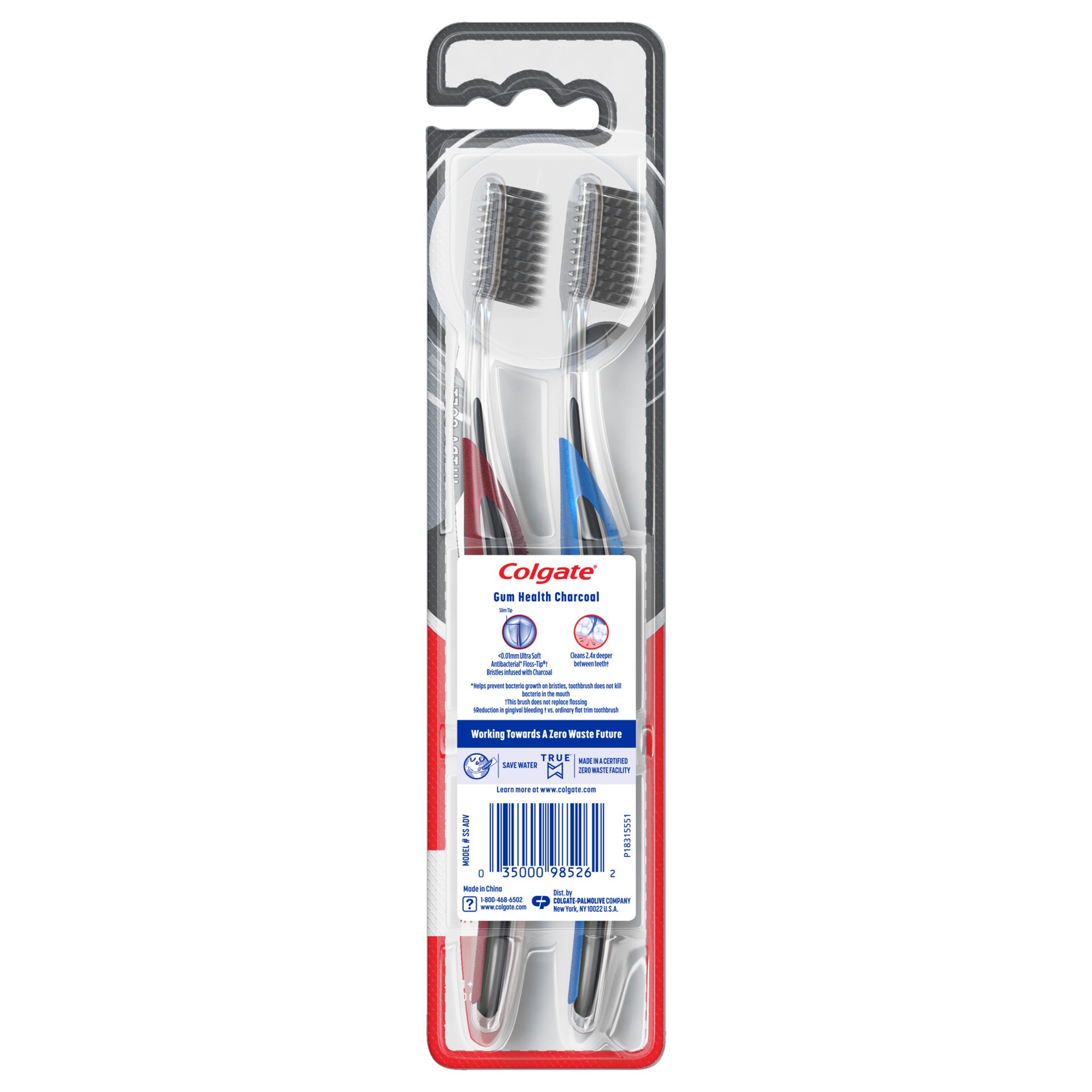 slide 3 of 6, Colgate Gum Health Charcoal Adult Manual Toothbrush, Ultra Soft, 2 Pack, 2 ct